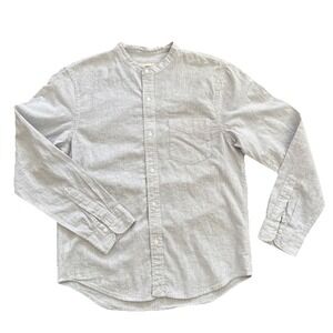 Buck Mason Linen Shirt Men's Large Gray Stripe Band Collar Button Down